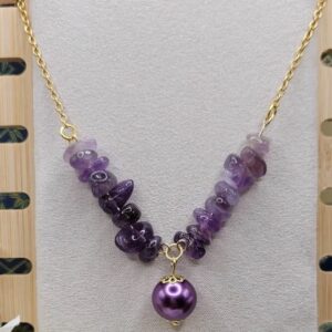 Collier en Amethyste naturelle et perle de bohème